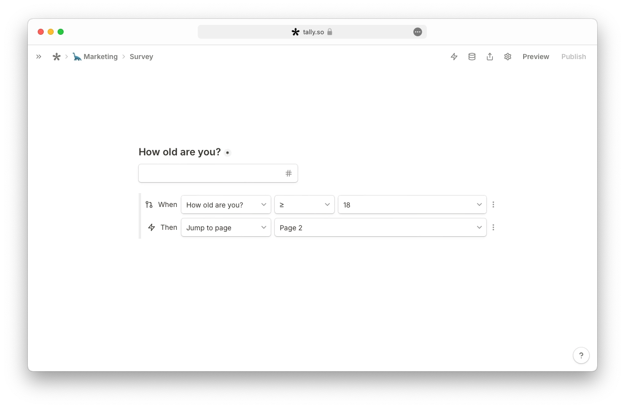 Conditional logic rule that jumps to another page based on an answer
