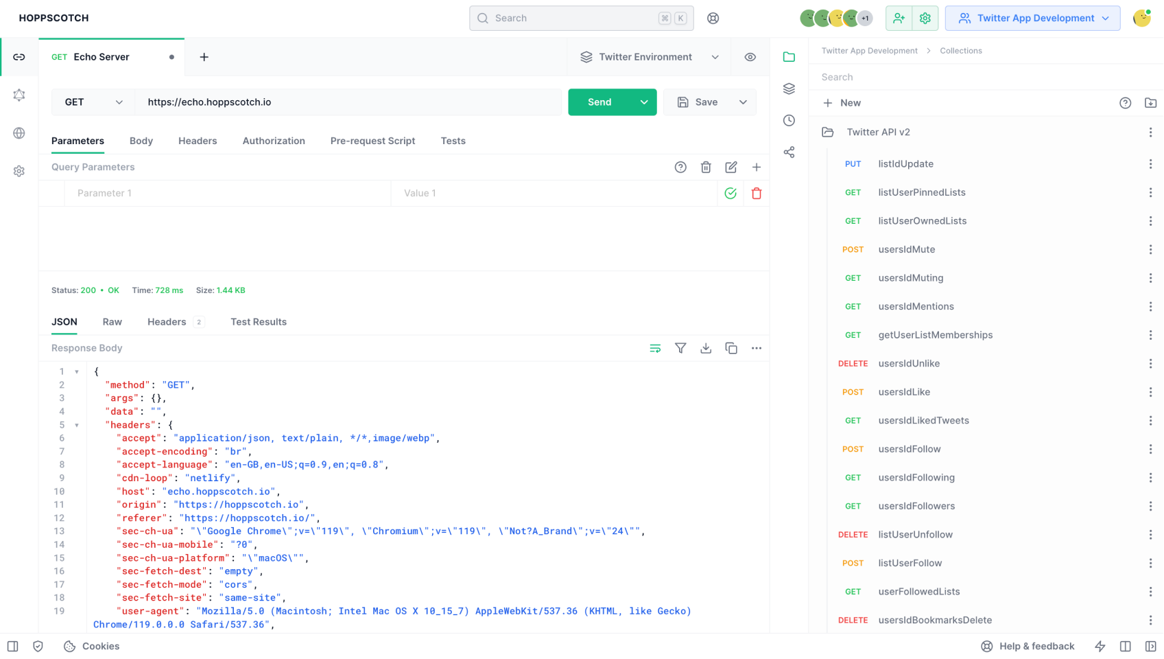 Hoppscotch request editor in light mode