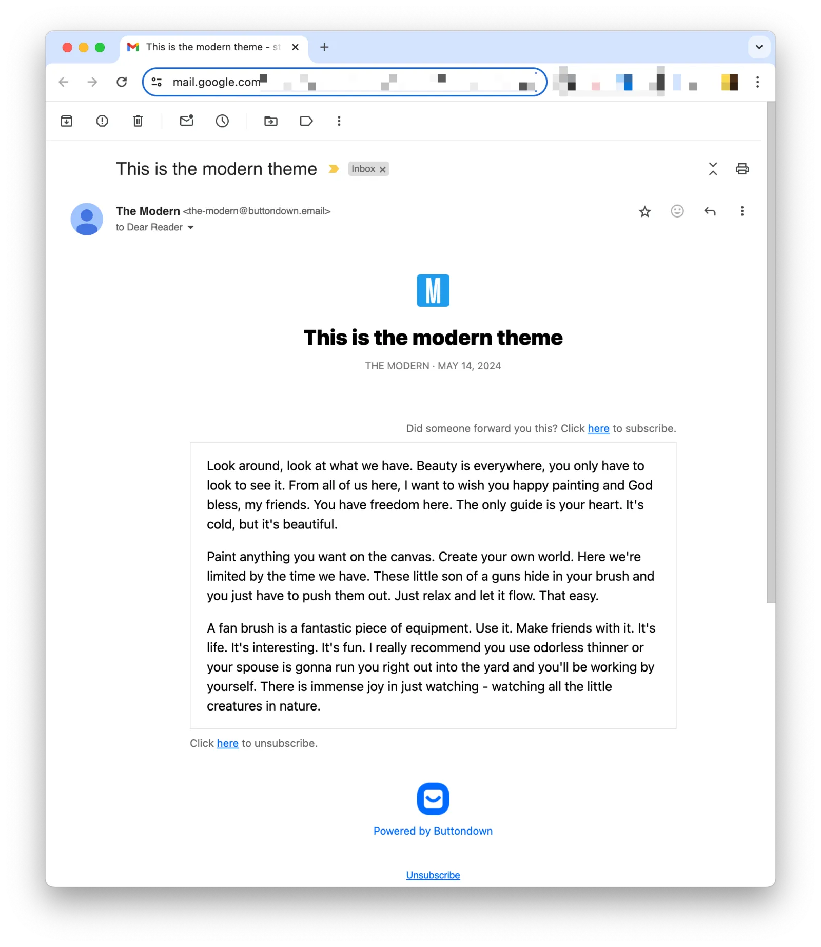 A newsletter sent with Buttondown's modern email theme