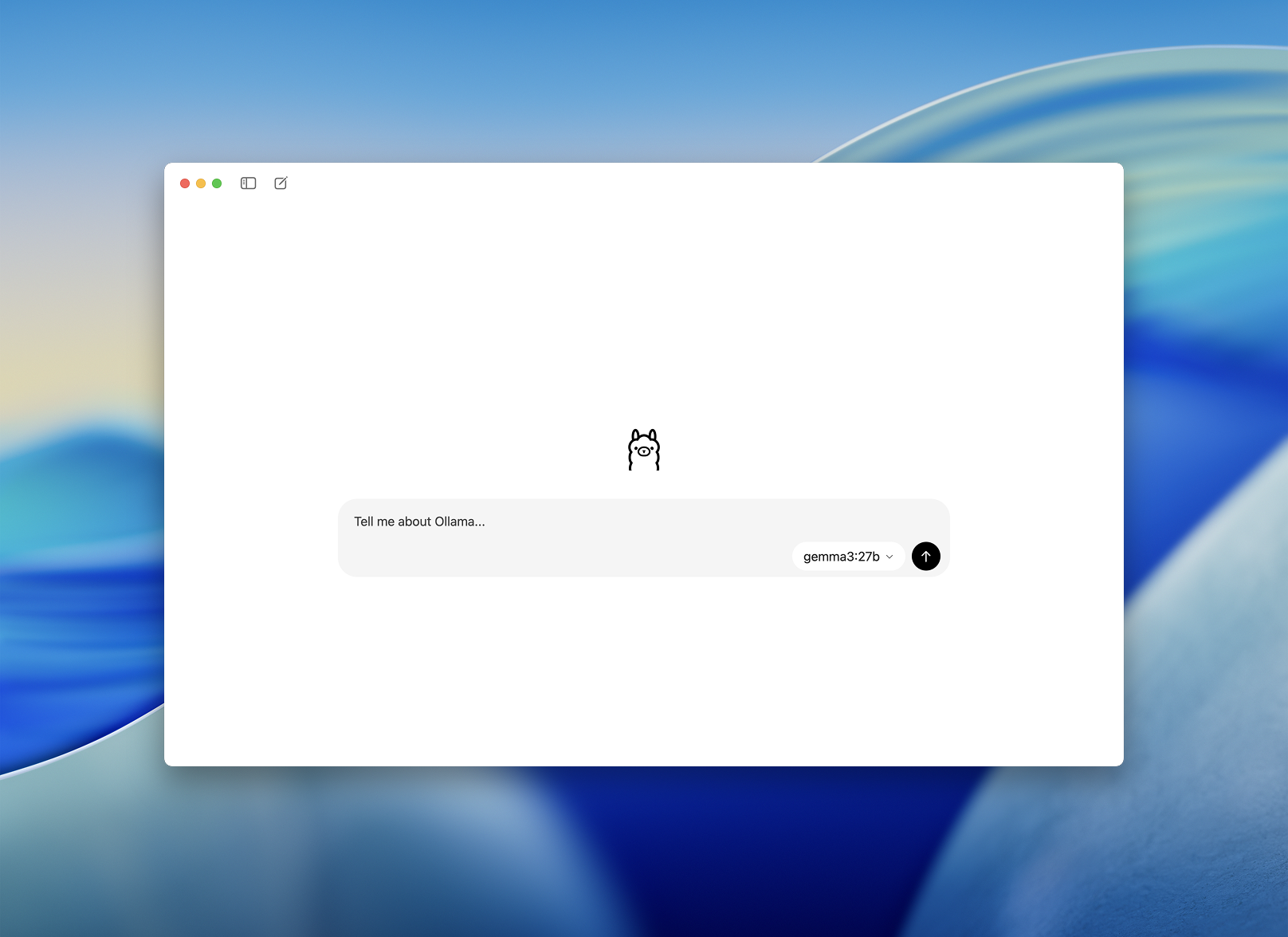 Ollama desktop app with a chat prompt and model picker