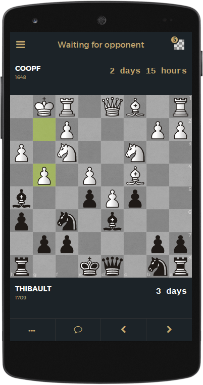 A correspondence chess game in the Lichess mobile app